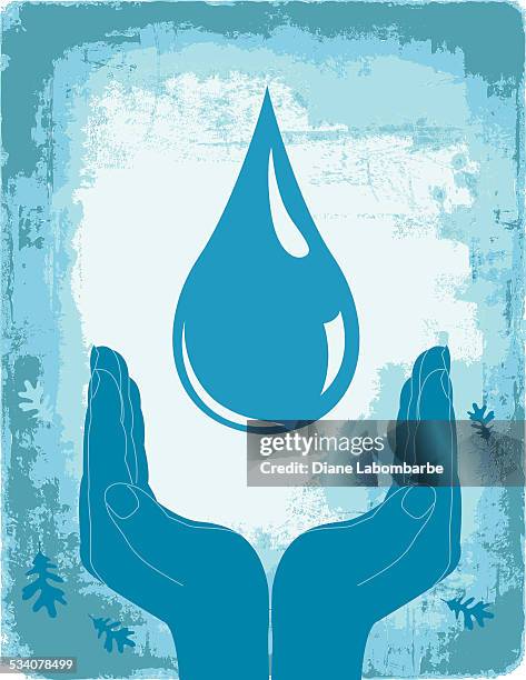 blue geschlossen hände mit wasser tropfen auf textur-hintergrund - gefangen stock-grafiken, -clipart, -cartoons und -symbole