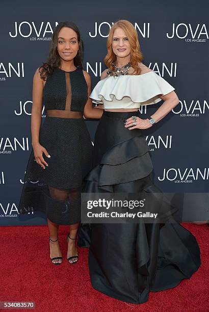 Lyndie Greenwood and Jovani designer Julie DuRocher attend the Jovani L.A. Flagship Opening on May 24, 2016 in Beverly Hills, California.