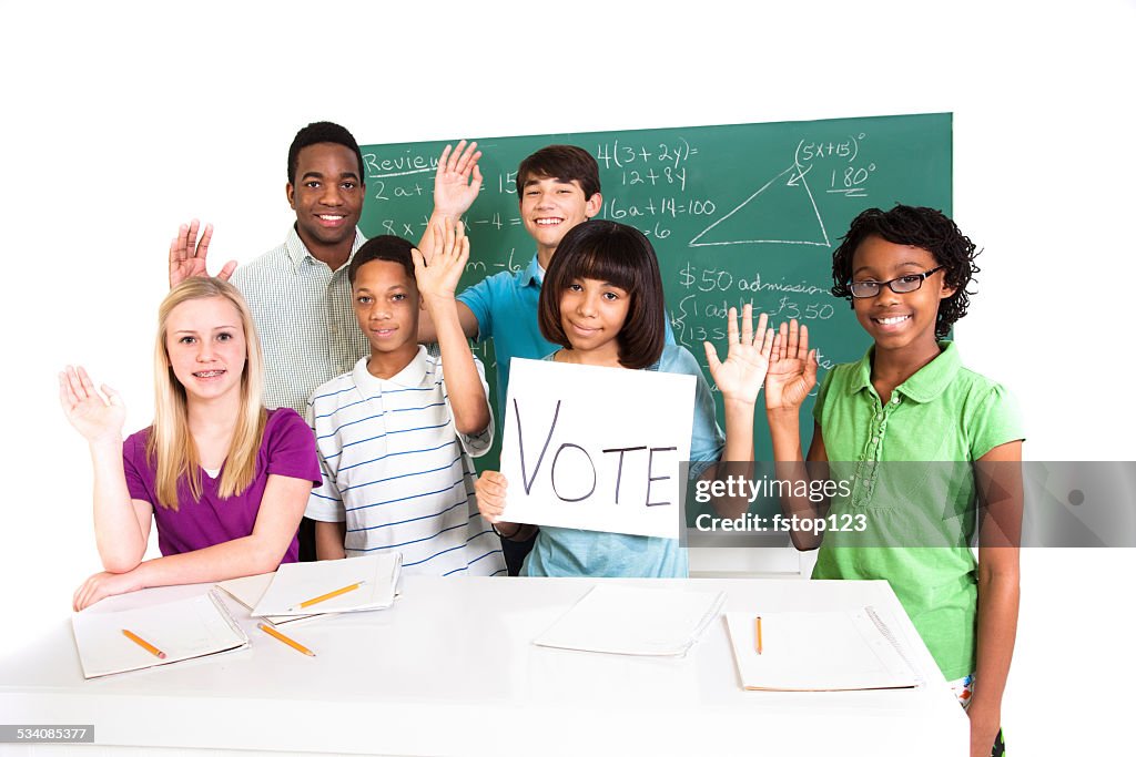 Vote In Class Education Multiethnic Teenage Math Students And Teacher Vote School ...