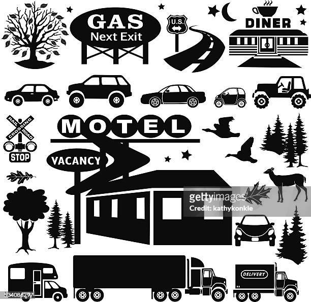 country motel design elements - diner at the highway stock illustrations