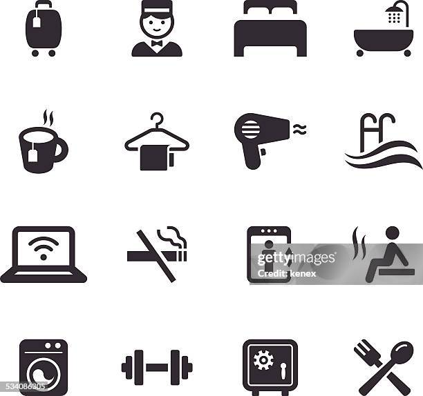 mono-icons set/reisen - rauchverbotsschild stock-grafiken, -clipart, -cartoons und -symbole