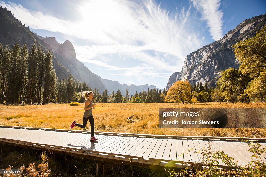 A woman running in nature