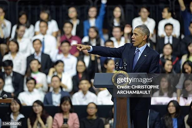 President Barack Obama speaks at a Young Southeast Asian Leaders Initiative town hall event in Ho Chi Minh City on May 25, 2016. Obama fielded...