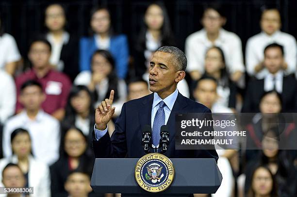 President Barack Obama speaks at a Young Southeast Asian Leaders Initiative town hall event in Ho Chi Minh City on May 25, 2016. Obama fielded...