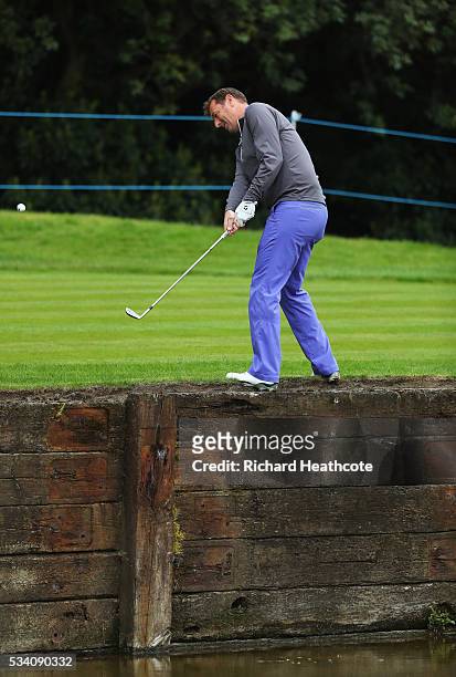 Former footballer Matt Le Tissier plays out of trouble during the Pro-Am prior to the BMW PGA Championship at Wentworth on May 25, 2016 in Virginia...