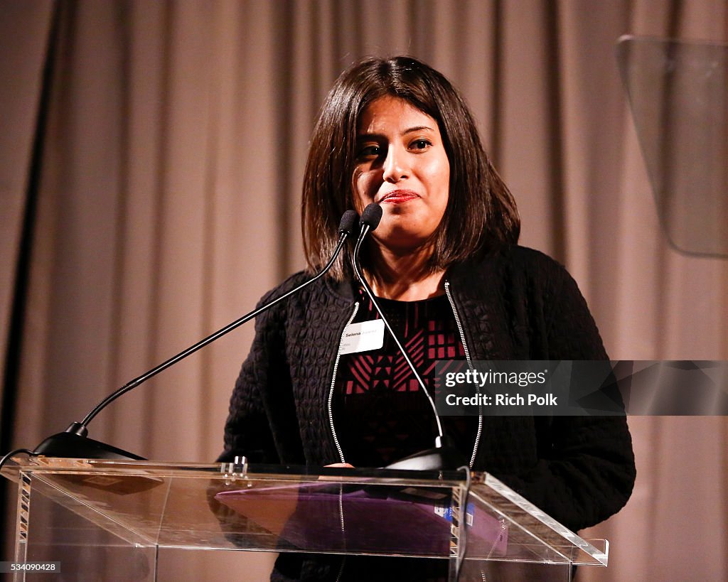 Selena Juarez speaks on stage at the communities in schools of Los