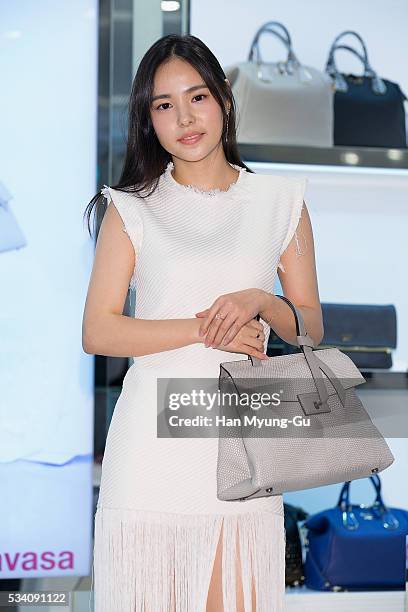 South Korean actress Min Hyo-Rin appears at the "Samantha Thavasa" store at Lotte Department Store on May 25, 2016 in Seoul, South Korea.