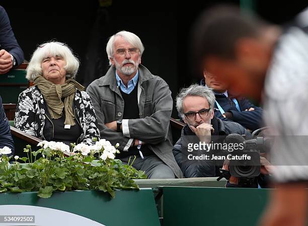Vincent Delerm and his parents Martine Delerm and Philippe Delerm attend day 3 of the 2016 French Open held at Roland-Garros stadium on May 24, 2016...