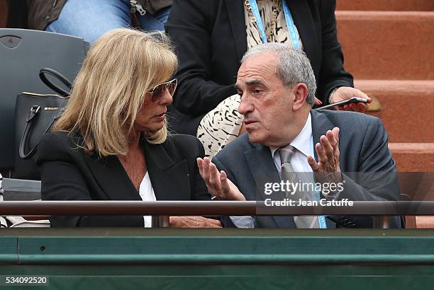 Christine Caron aka Kiki Caron and President of French Tennis Federation Jean Gachassin attend day 3 of the 2016 French Open held at Roland-Garros...