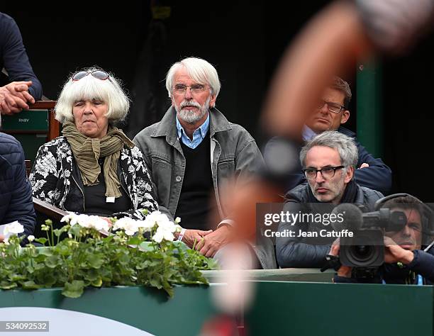 Vincent Delerm and his parents Martine Delerm and Philippe Delerm attend day 3 of the 2016 French Open held at Roland-Garros stadium on May 24, 2016...