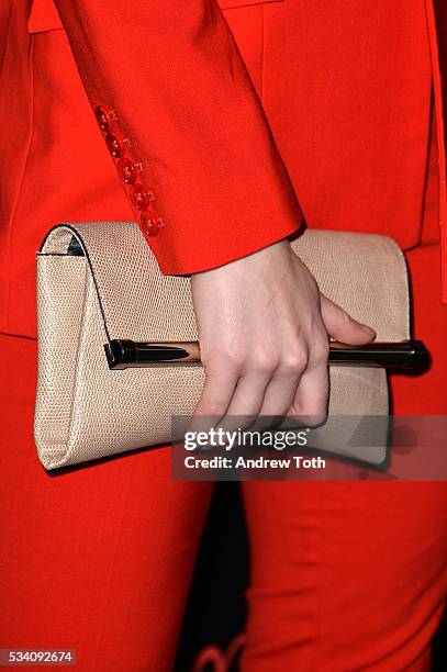 Model Alexandria Morgan, handbag detail, attends a screening of Oscilloscope's "ma ma" hosted by The Cinema Society and Chopard at Landmark Sunshine...