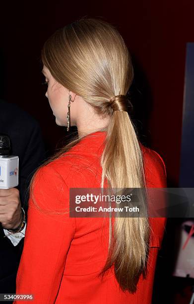 Model Alexandria Morgan, hair detail, attends a screening of Oscilloscope's "ma ma" hosted by The Cinema Society and Chopard at Landmark Sunshine...