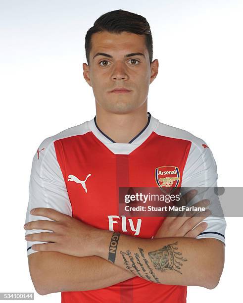 Arsenal new signing Granit Xhaka at London Colney on May 20, 2016 in St Albans, England.