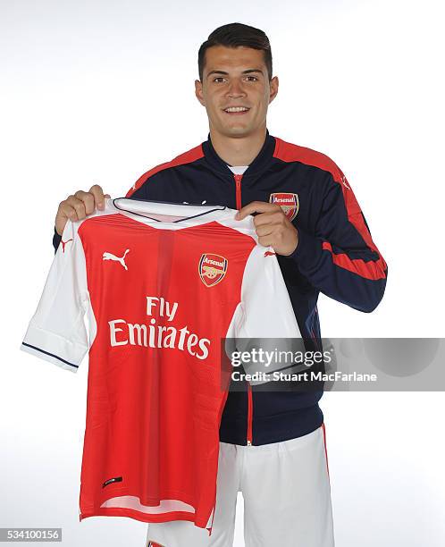 Arsenal new signing Granit Xhaka at London Colney on May 20, 2016 in St Albans, England.