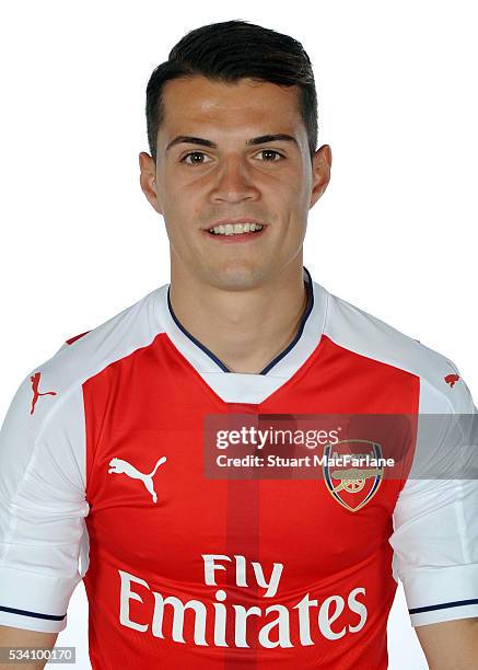 Arsenal new signing Granit Xhaka at London Colney on May 20, 2016 in St Albans, England.