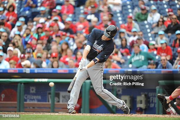 Reid Brignac of the Atlanta Braves bats during the game against the Philadelphia Phillies on May 22, 2016 at Citizens Bank Park in Philadelphia,...