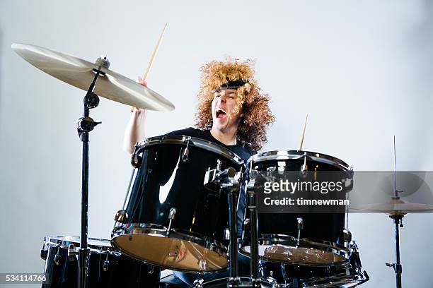 rock n roll drummer - heavy metal stock pictures, royalty-free photos & images