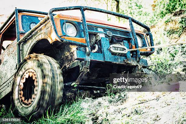 off-road 4x4 car race - cable winch stock pictures, royalty-free photos & images