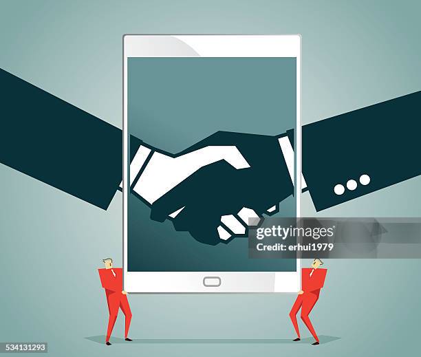 handshake - holding notepad stock illustrations