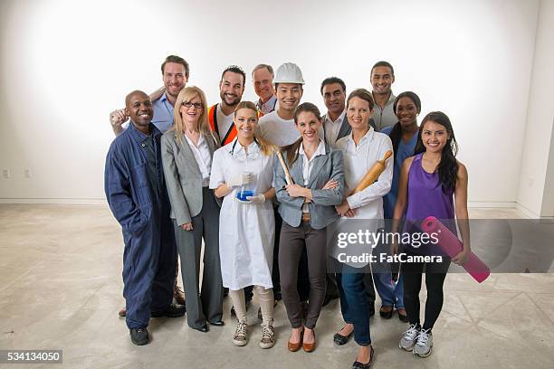 varied group of workers - combinations stockfoto's en -beelden