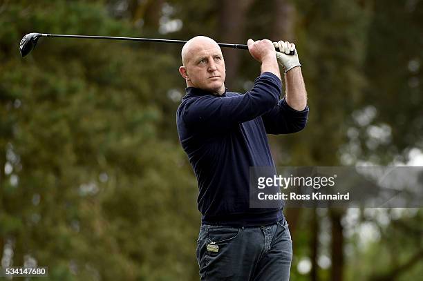 Keith Wood tees off during the Pro-Am prior to the BMW PGA Championship at Wentworth on May 25, 2016 in Virginia Water, England.