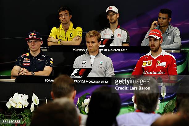 The Drivers Press Conference featuring Max Verstappen of Netherlands and Red Bull Racing, Nico Rosberg of Germany and Mercedes GP, Sebastian Vettel...