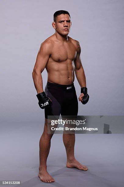 Lightweight champion Rafael dos Anjos poses for a portrait during a UFC photo session on January 19, 2016 in Las Vegas, Nevada.