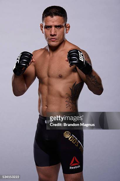 Lightweight champion Rafael dos Anjos poses for a portrait during a UFC photo session on January 19, 2016 in Las Vegas, Nevada.