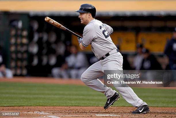 Dustin Ackley of the New York Yankees bats against the Oakland Athletics at O.co Coliseum on May 19, 2016 in Oakland, California.