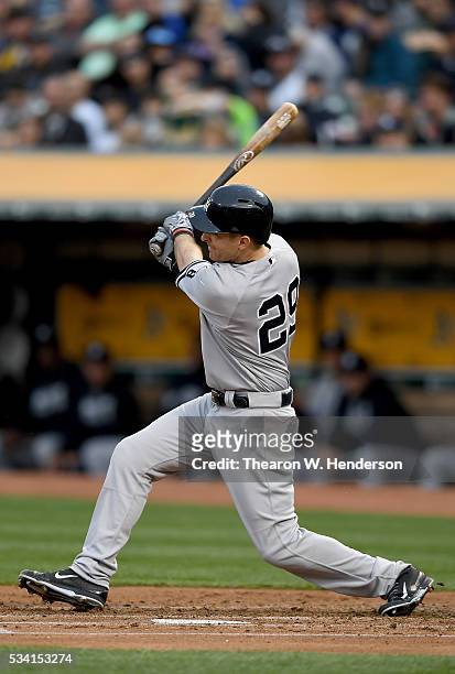 Dustin Ackley of the New York Yankees bats against the Oakland Athletics at O.co Coliseum on May 19, 2016 in Oakland, California.