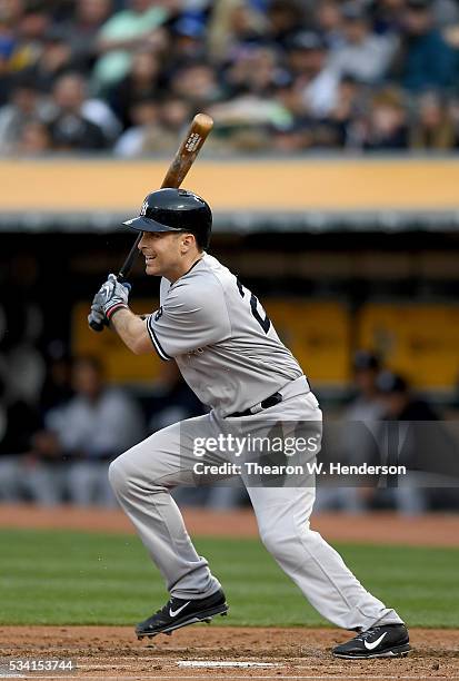 Dustin Ackley of the New York Yankees bats against the Oakland Athletics at O.co Coliseum on May 19, 2016 in Oakland, California.