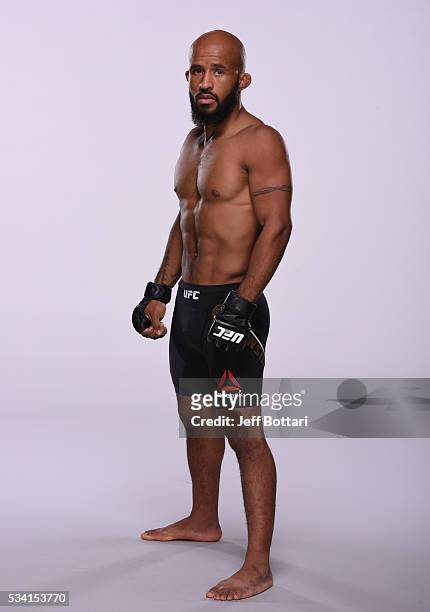 Flyweight champion Demetrious 'Mighty Mouse' Johnson poses for a portrait during a UFC photo session on September 1, 2015 in Las Vegas, Nevada.