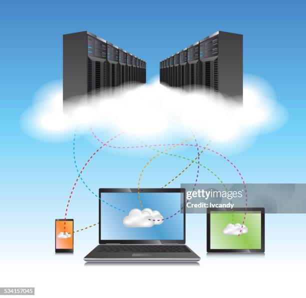 cloud computing - cloud storage solutions stock illustrations