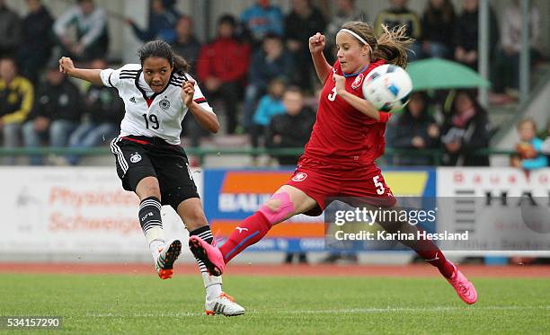 Gia Corley of Germany scores the fourth goal, Aneta Sovakova of Czech Republic without a chance during the International Friendly match between U15...