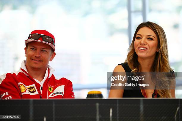 Kimi Raikkonen of Finland and Ferrari and Federica Masolin, Sky F1 Italy at the Shell F1 quiz during the Formula One Grand Prix of Monaco at Circuit...