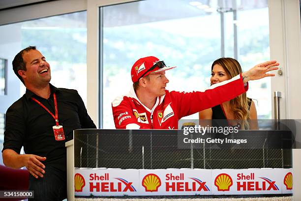 The team of Kimi Raikkonen of Finland and Ferrari, at the Shell F1 quiz, with Ted Kravitz, Sky Sports F1, and Federica Masolin, Sky F1 Italy during...