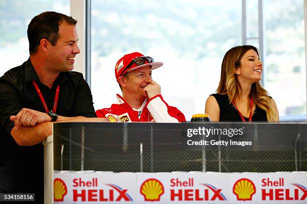 The team of Kimi Raikkonen of Finland and Ferrari, at the Shell F1 quiz, with Ted Kravitz, Sky Sports F1, and Federica Masolin, Sky F1 Italy during...