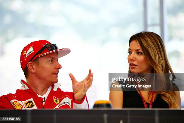 Kimi Raikkonen of Finland and Ferrari and Federica Masolin, Sky F1 Italy at the Shell F1 quiz during the Formula One Grand Prix of Monaco at Circuit...