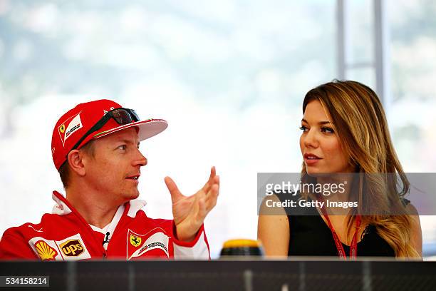 Kimi Raikkonen of Finland and Ferrari and Federica Masolin, Sky F1 Italy at the Shell F1 quiz during the Formula One Grand Prix of Monaco at Circuit...