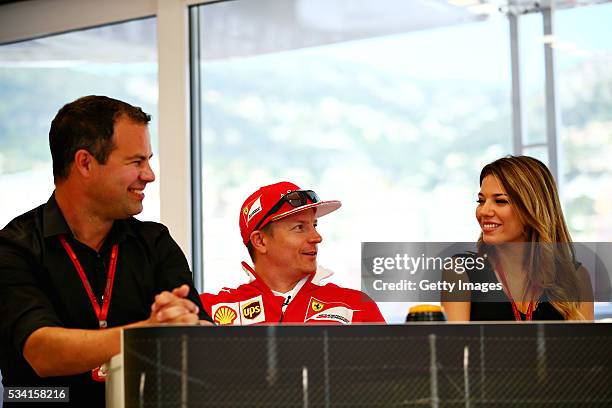 The team of Kimi Raikkonen of Finland and Ferrari, at the Shell F1 quiz, with Ted Kravitz, Sky Sports F1, and Federica Masolin, Sky F1 Italy during...