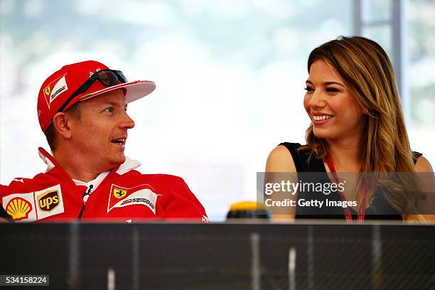 Kimi Raikkonen of Finland and Ferrari and Federica Masolin, Sky F1 Italy at the Shell F1 quiz during the Formula One Grand Prix of Monaco at Circuit...