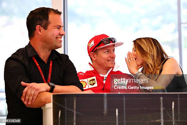 The team of Kimi Raikkonen of Finland and Ferrari, at the Shell F1 quiz, with Ted Kravitz, Sky Sports F1, and Federica Masolin, Sky F1 Italy during...