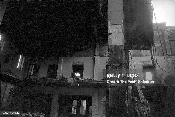 Teikoku Bank Hiroshima Branch is destroyed by the atomic bomb in August, 1945 in Hiroshima, Japan. The world's first atomic bomb was dropped on...