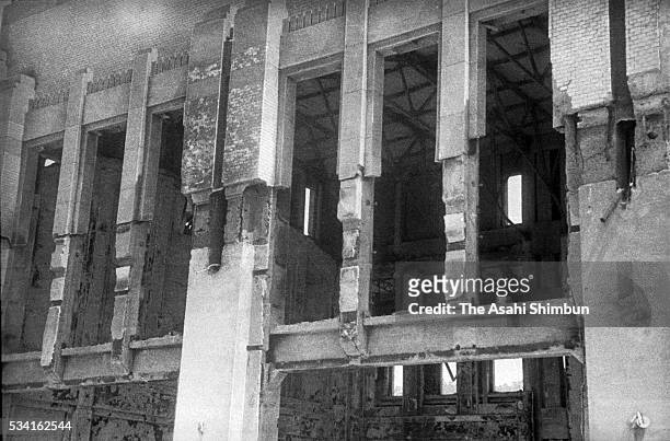 Hiroshima Station is destroyed by the atomic bomb in August, 1945 in Hiroshima, Japan. The world's first atomic bomb was dropped on Hiroshima on...