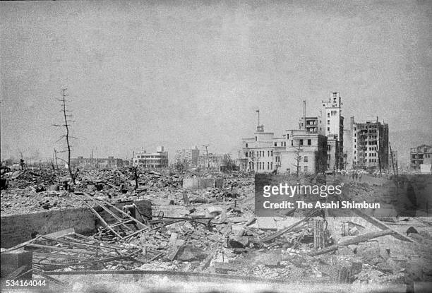 Hiroshima City destroyed by the atomic bomb in August, 1945 in Hiroshima, Japan. The world's first atomic bomb was dropped on Hiroshima on August 6,...
