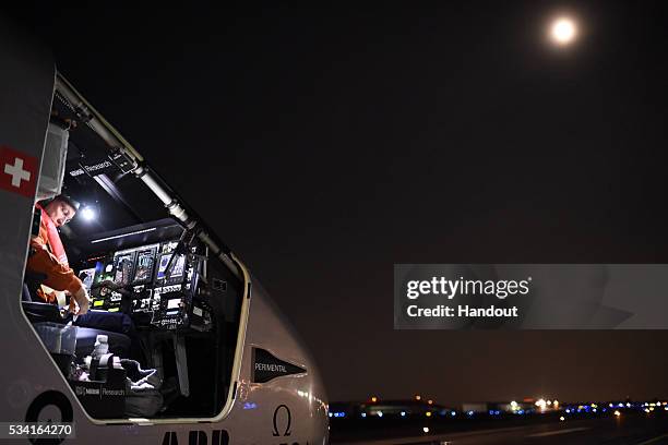 In this handout image supplied by SI2, Picture shows Solar Impulse 2, the solar airplane of Swiss pioneers Bertrand Piccard and AndrÃ© Borschberg, in...