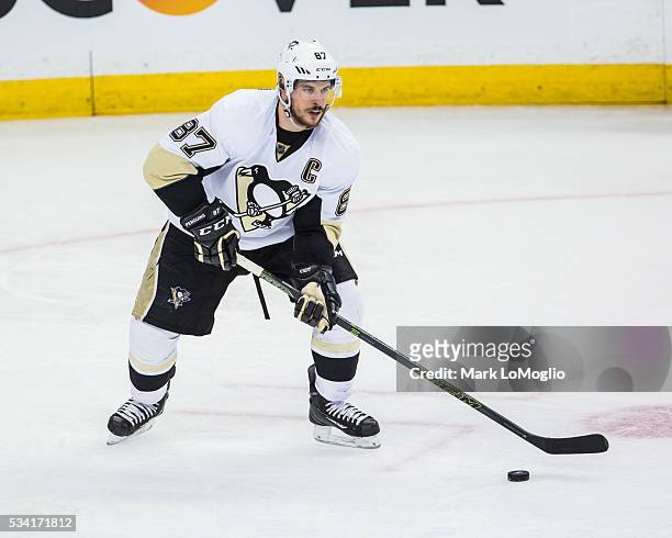 Sidney Crosby of the Pittsburgh Penguins skates against the Tampa Bay Lightning during Game Three of the Eastern Conference Finals in the 2016 NHL...