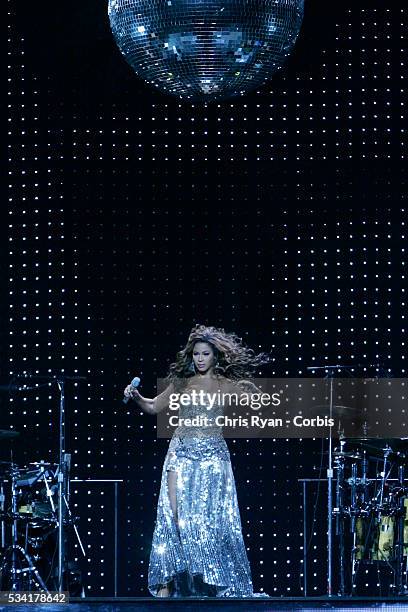 Singer Beyonce Knowles performs live at Rose Garden arena in Portland.