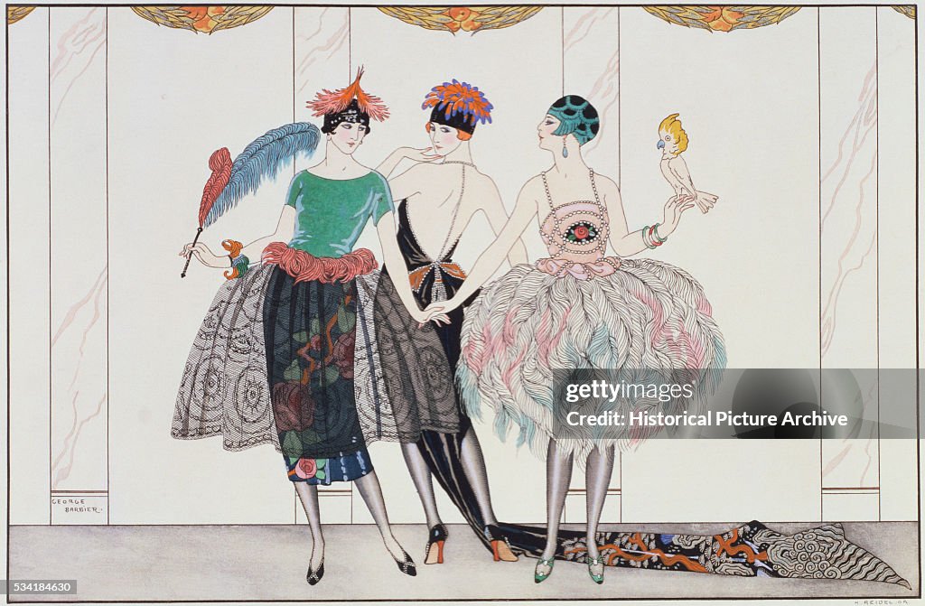 Illustration of Finely Dressed Women after Henri Riedel's The Beautiful Savages by Georges Barbier