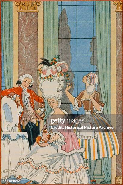 18th-Century French Woman Being Dressed after Henri Riedel's The Beautiful Savages by Georges Barbier